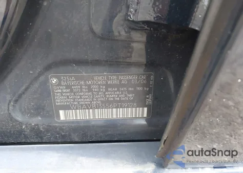 2006 BMW 325I z USA, uszkodzony, nr VIN WBAVB13556PT19128